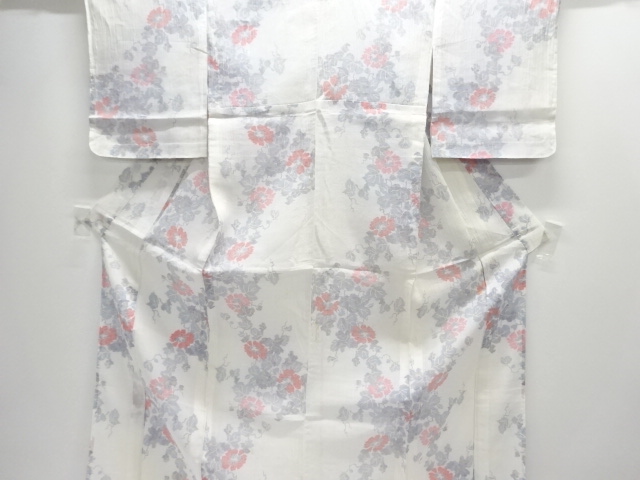 アンティーク　本場小千谷ちぢみ　草花模様織り出し着物